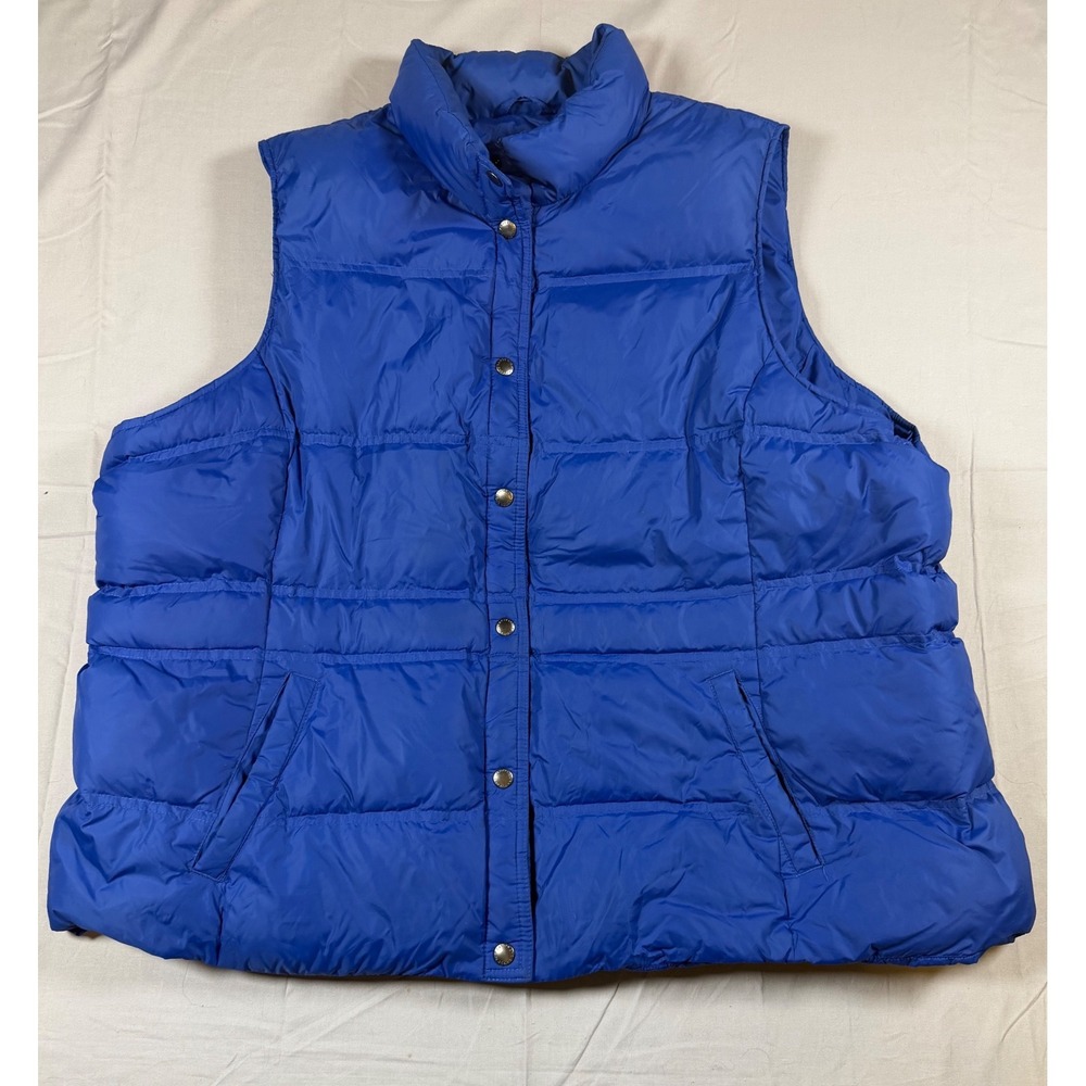 Lands End Womens 3X Royal Blue Down Puffer Vest Snap Front Quilted Gorpore